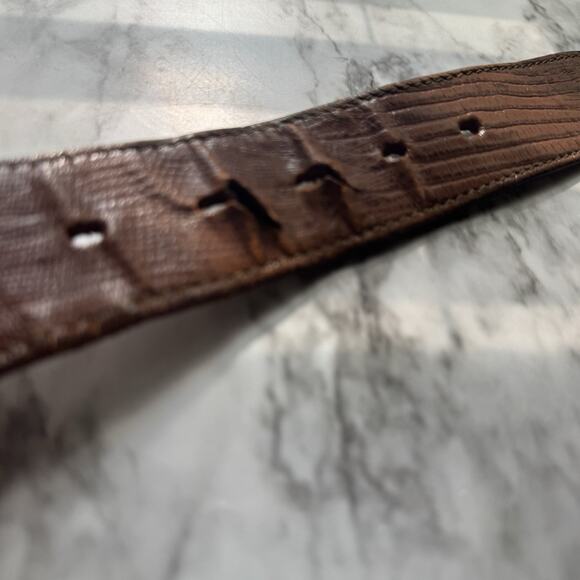 Tex Tan Leather Lizard Scroll Inlay Western Belt Size 34 Brown Brass Buckle USA - Picture 9 of 16